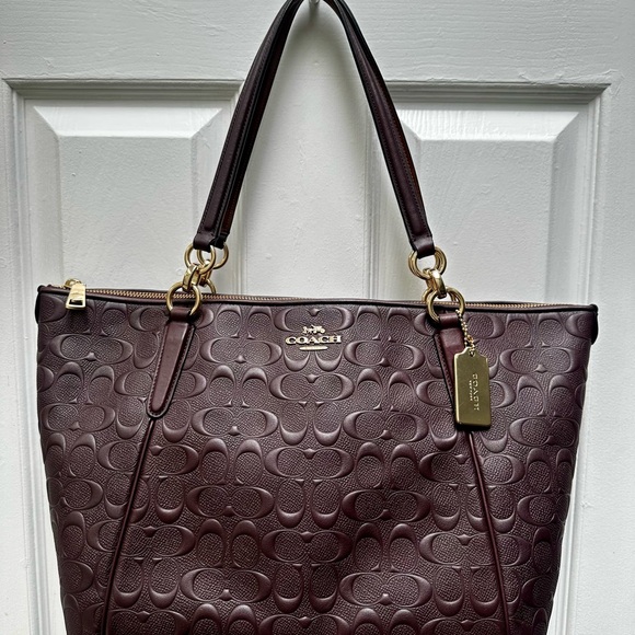 Coach Dark Oxblood Embossed Leather Tote - Picture 1 of 9